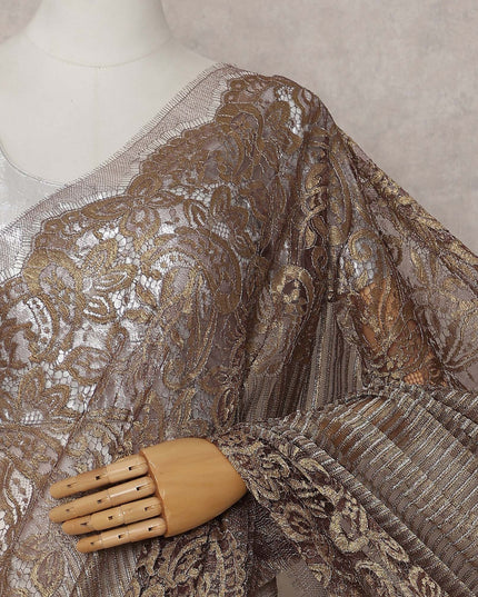 Antique Bronze French Chantilly Border Lace Saree