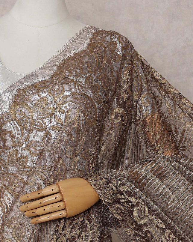 Antique Bronze French Chantilly Border Lace Saree