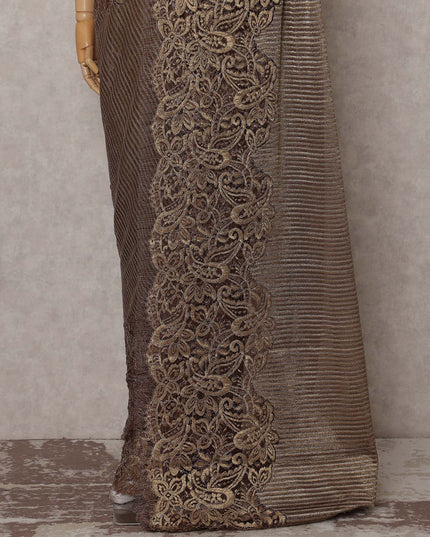 Antique Bronze French Chantilly Border Lace Saree