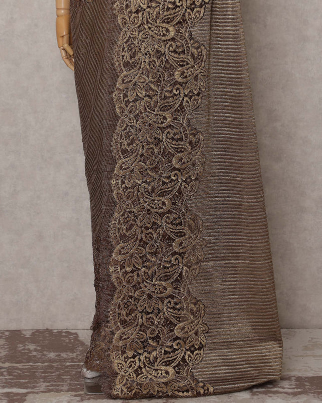 Antique Bronze French Chantilly Border Lace Saree