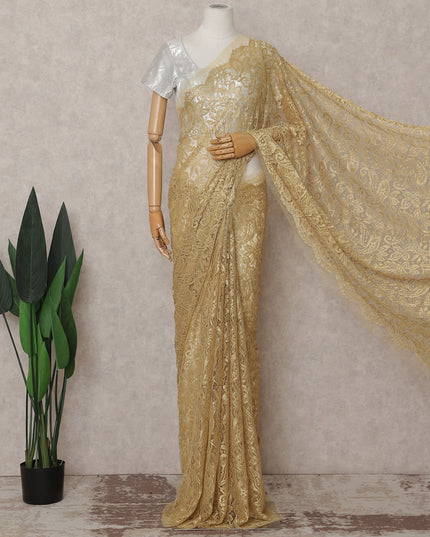 Antique Gold French Chantilly Lace Saree Piece