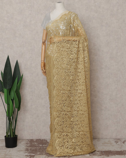 Antique Gold French Chantilly Lace Saree Piece