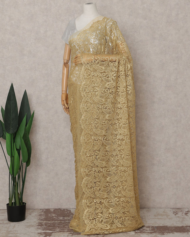 Antique Gold French Chantilly Lace Saree Piece