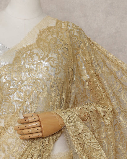 Antique Gold French Chantilly Lace Saree Piece