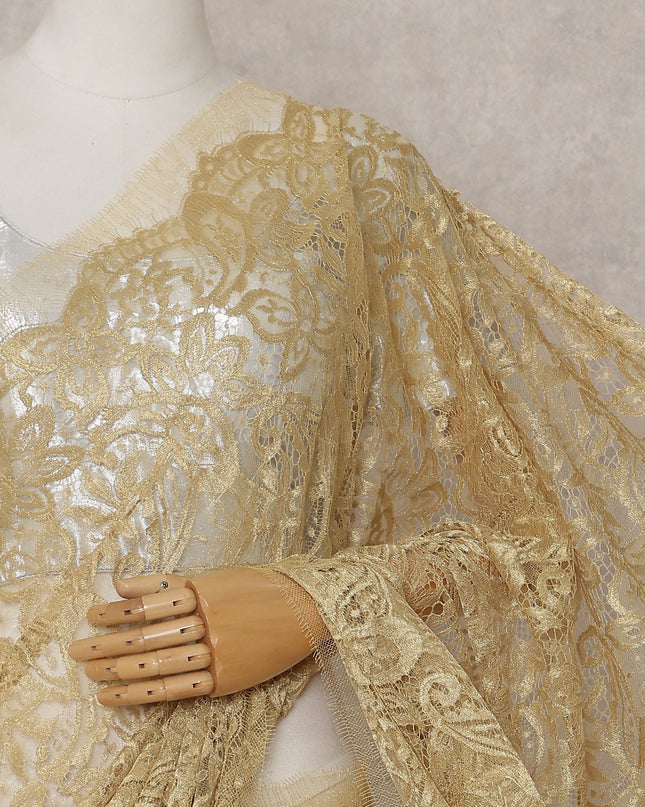 Antique Gold French Chantilly Lace Saree Piece