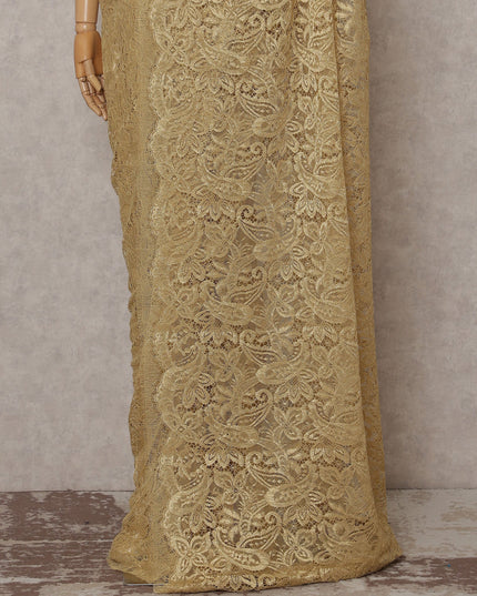 Antique Gold French Chantilly Lace Saree Piece