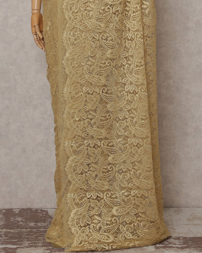 Antique Gold French Chantilly Lace Saree Piece