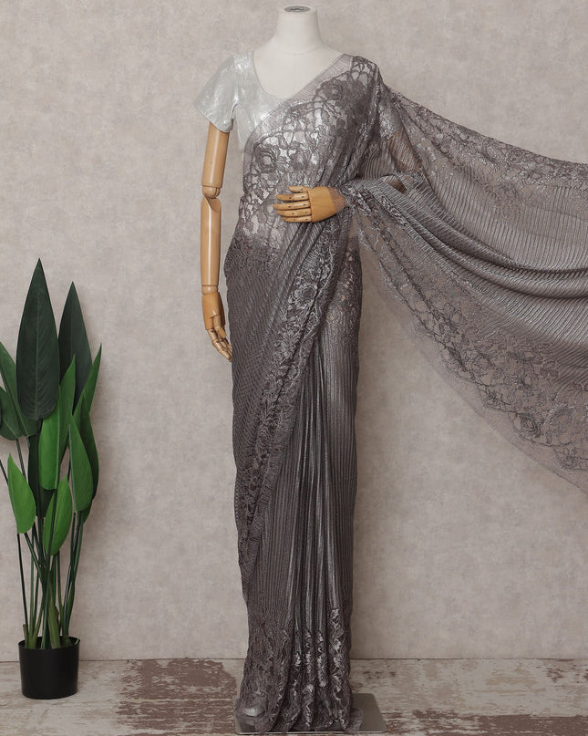 Gunmetal Grey French Chantilly Lace Saree 110cm