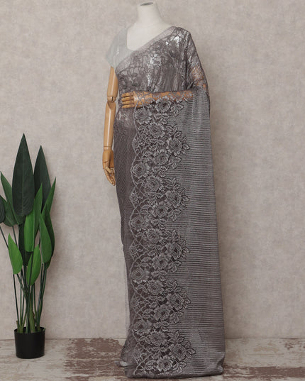 Gunmetal Grey French Chantilly Lace Saree 110cm