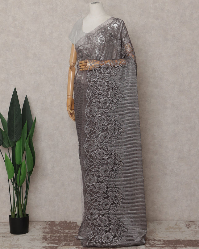 Gunmetal Grey French Chantilly Lace Saree 110cm
