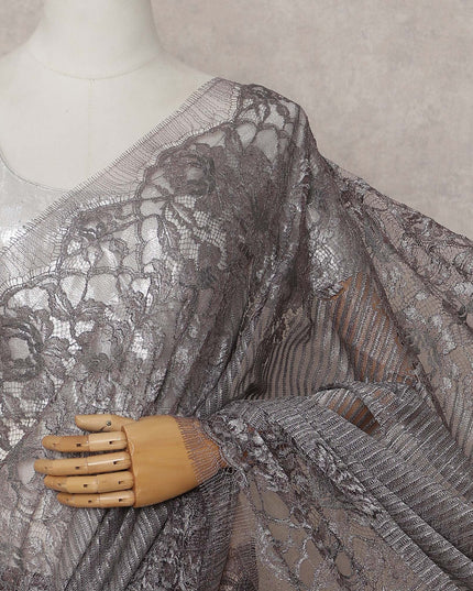 Gunmetal Grey French Chantilly Lace Saree 110cm