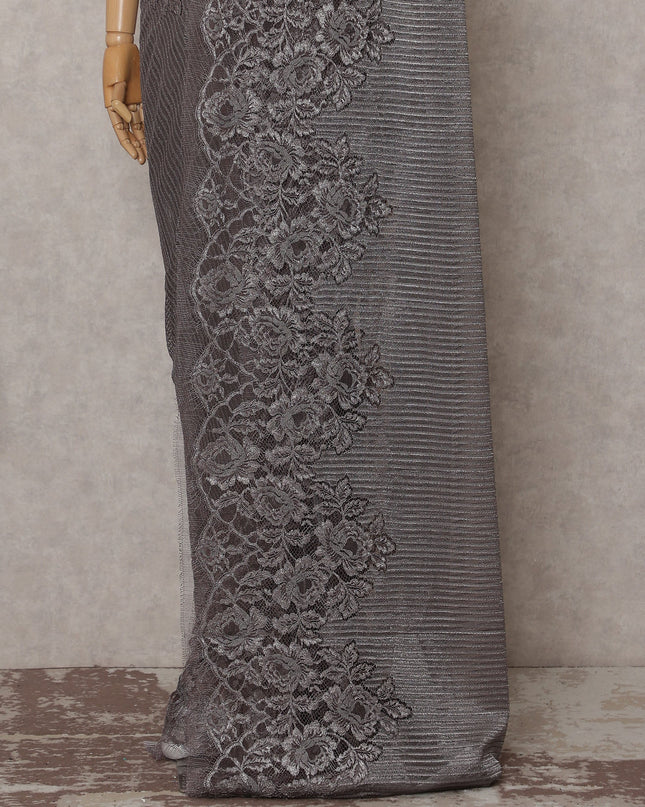 Gunmetal Grey French Chantilly Lace Saree 110cm