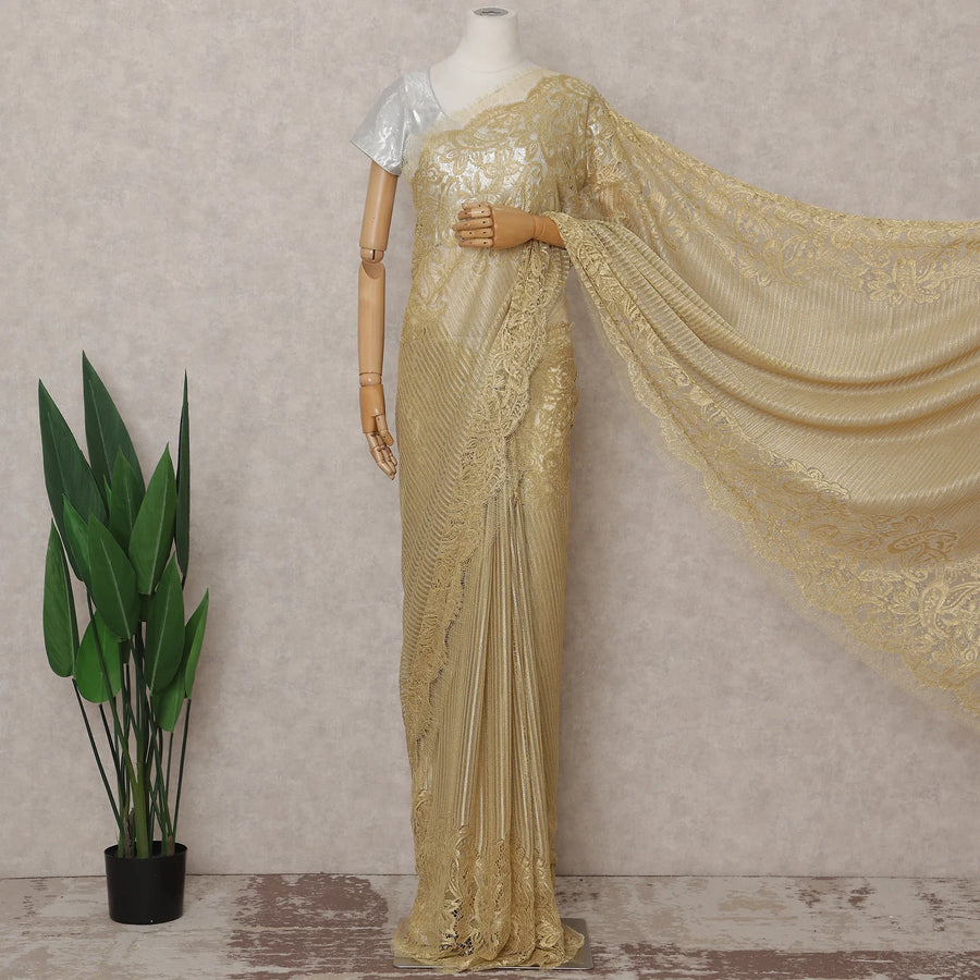 Honey Gold French Chantilly Lace Saree 5.5m