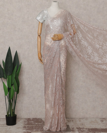 Blush Pink French Chantilly Lace Saree Piece