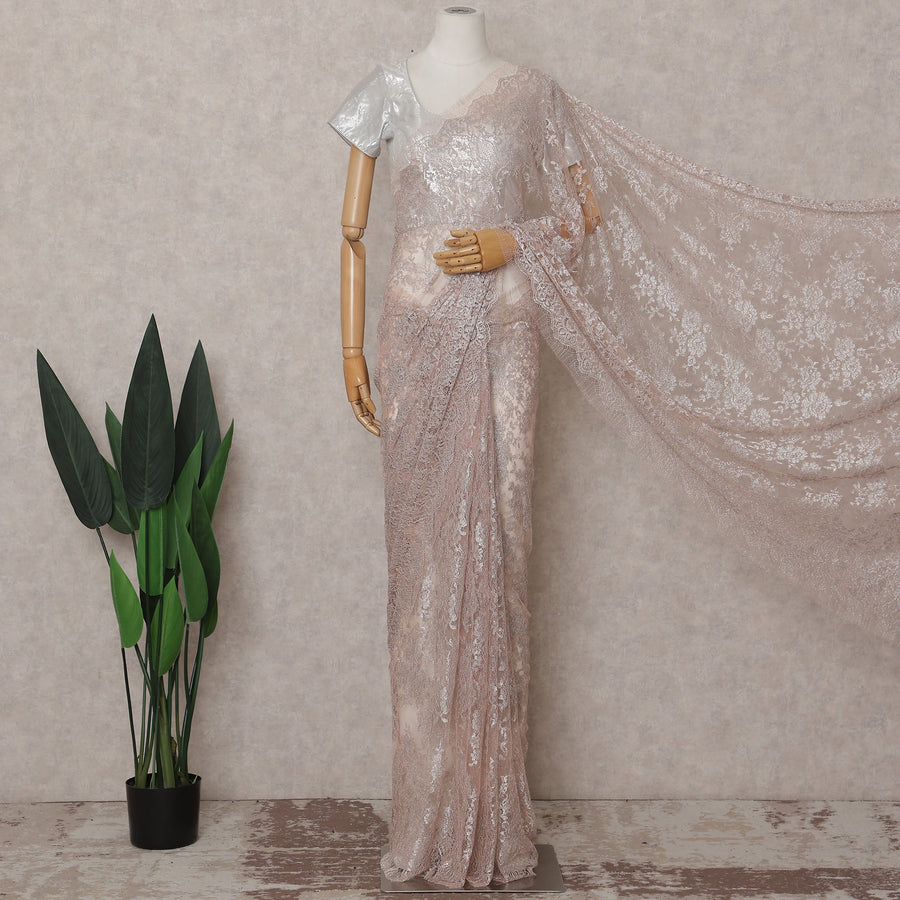 Blush Pink French Chantilly Lace Saree Piece