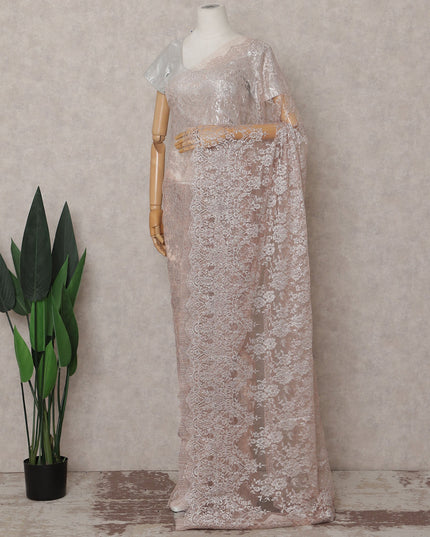 Blush Pink French Chantilly Lace Saree Piece