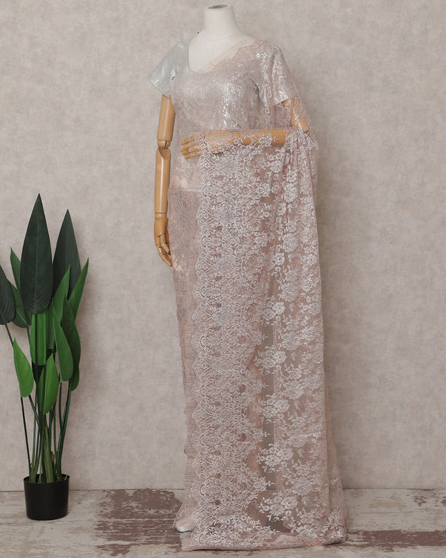 Blush Pink French Chantilly Lace Saree Piece