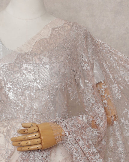 Blush Pink French Chantilly Lace Saree Piece