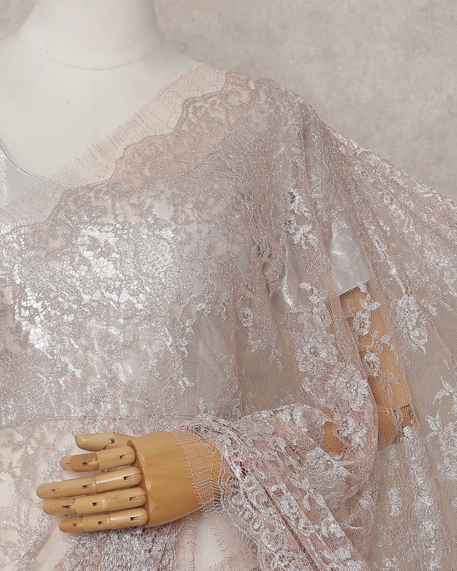 Blush Pink French Chantilly Lace Saree Piece