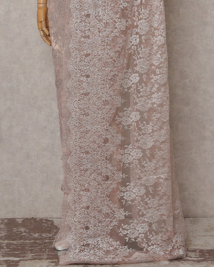 Blush Pink French Chantilly Lace Saree Piece