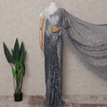 Charcoal Grey French Chantilly Lace Saree Piece