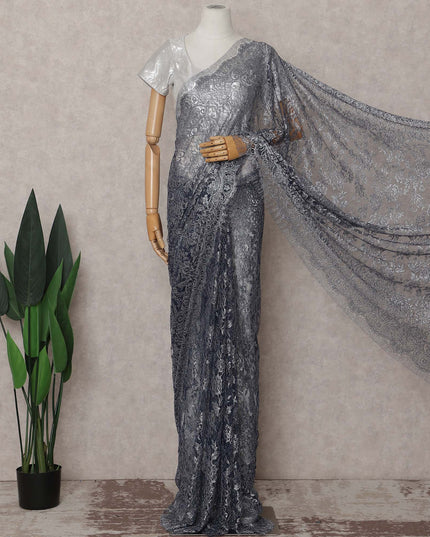 Charcoal Grey French Chantilly Lace Saree Piece