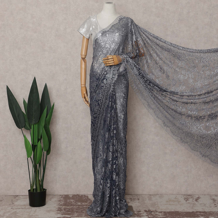 Charcoal Grey French Chantilly Lace Saree Piece