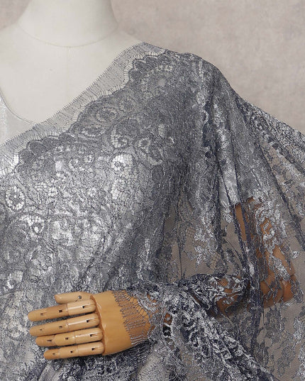 Charcoal Grey French Chantilly Lace Saree Piece