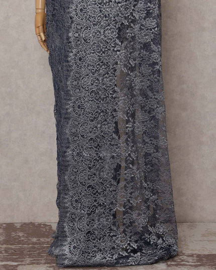 Charcoal Grey French Chantilly Lace Saree Piece