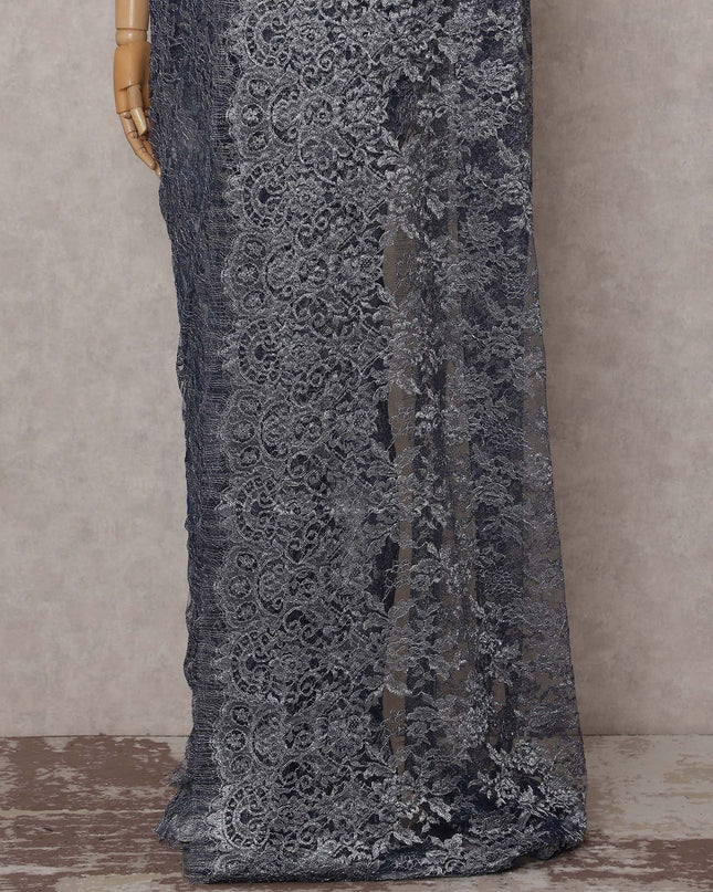 Charcoal Grey French Chantilly Lace Saree Piece