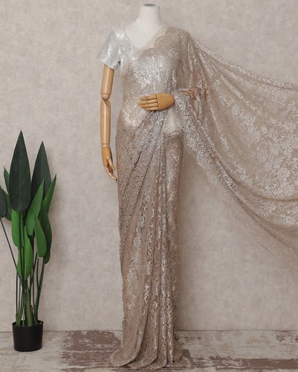 Champagne Beige French Chantilly Lace Saree Piece