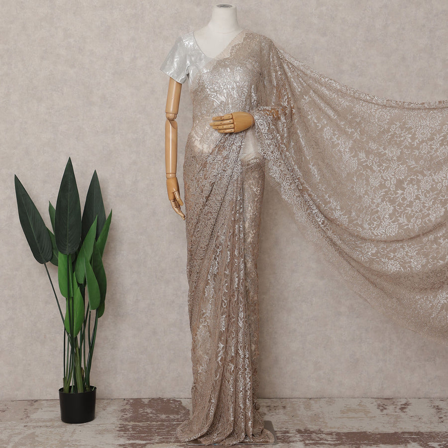 Champagne Beige French Chantilly Lace Saree Piece