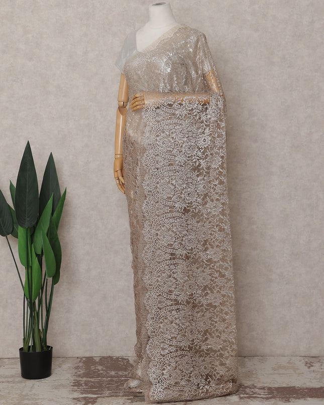Champagne Beige French Chantilly Lace Saree Piece