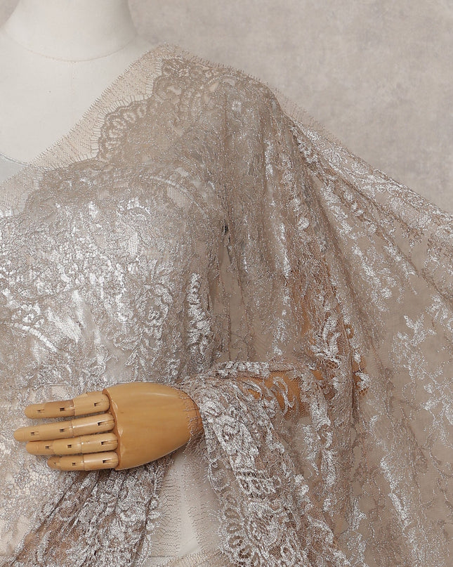 Champagne Beige French Chantilly Lace Saree Piece