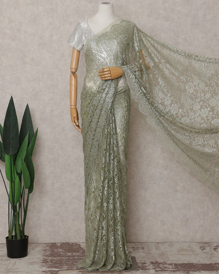 Pistachio Green French Chantilly Lace Saree Piece