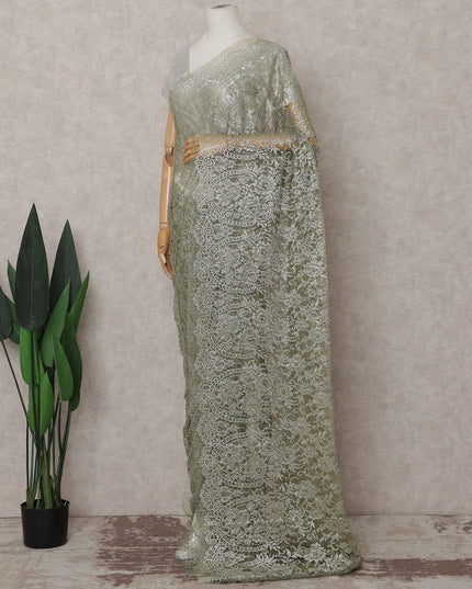 Pistachio Green French Chantilly Lace Saree Piece