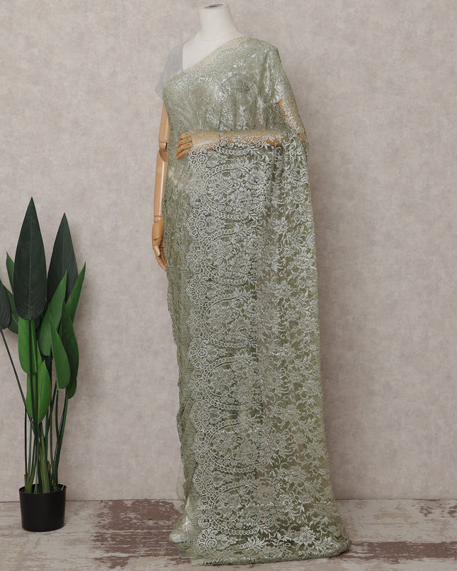 Pistachio Green French Chantilly Lace Saree Piece
