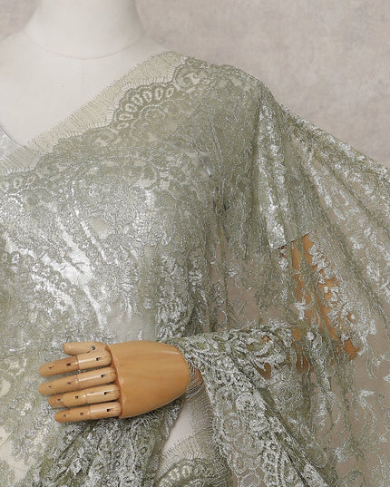 Pistachio Green French Chantilly Lace Saree Piece