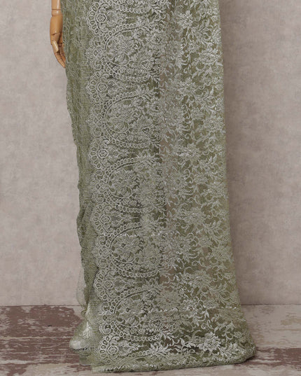 Pistachio Green French Chantilly Lace Saree Piece