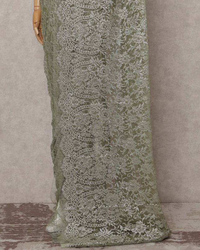 Pistachio Green French Chantilly Lace Saree Piece