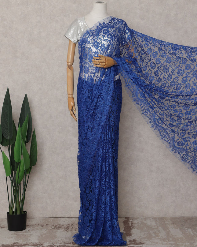 Royal Blue Chantilly Lace Saree - D31645