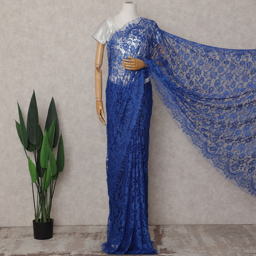Royal Blue Chantilly Lace Saree - D31645