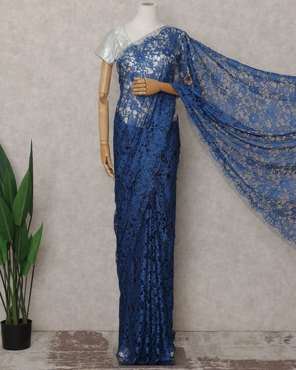 Cobalt Blue French Chantilly Lace Saree 5.5m