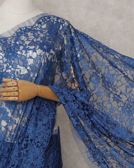 Cobalt Blue French Chantilly Lace Saree 5.5m