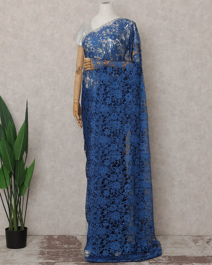Cobalt Blue French Chantilly Lace Saree 5.5m