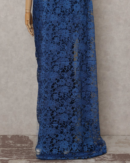 Cobalt Blue French Chantilly Lace Saree 5.5m