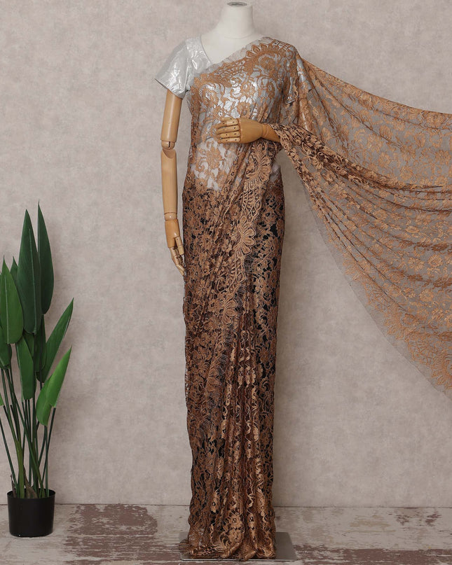 Antique Bronze French Chantilly Lace Saree
