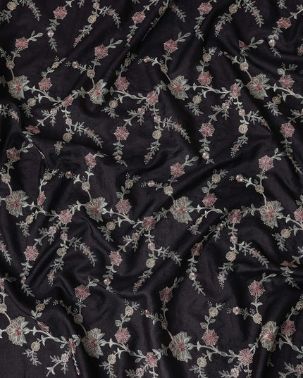 Jet Black Tussar Silk Fabric 110cm