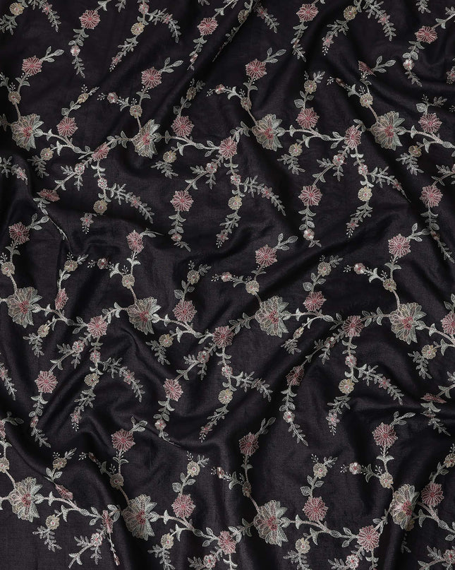 Jet Black Tussar Silk Fabric 110cm