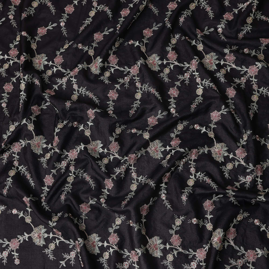 Jet Black Tussar Silk Fabric 110cm